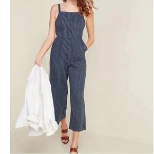 Old Navy Blue Striped Linen Pant Romper